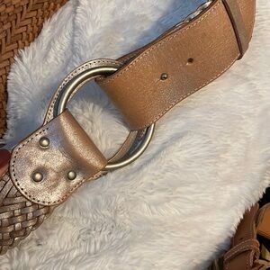 A|X ARMANI EXCHANGE Silver Leather Braided Belt Medium